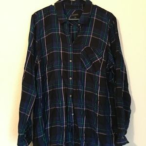 Talbots blouse, black plaid, XL